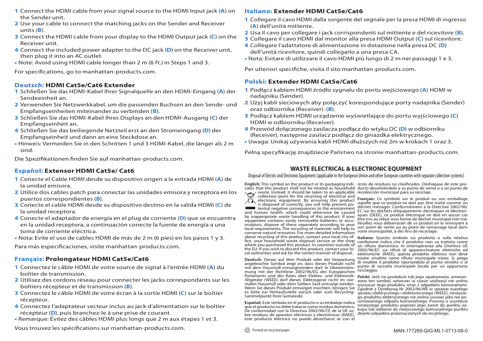 Manhattan 177269 HDMI Cat5e_Cat6 Extender - Quick Install (Multi) User Manual | Page 2 / 2