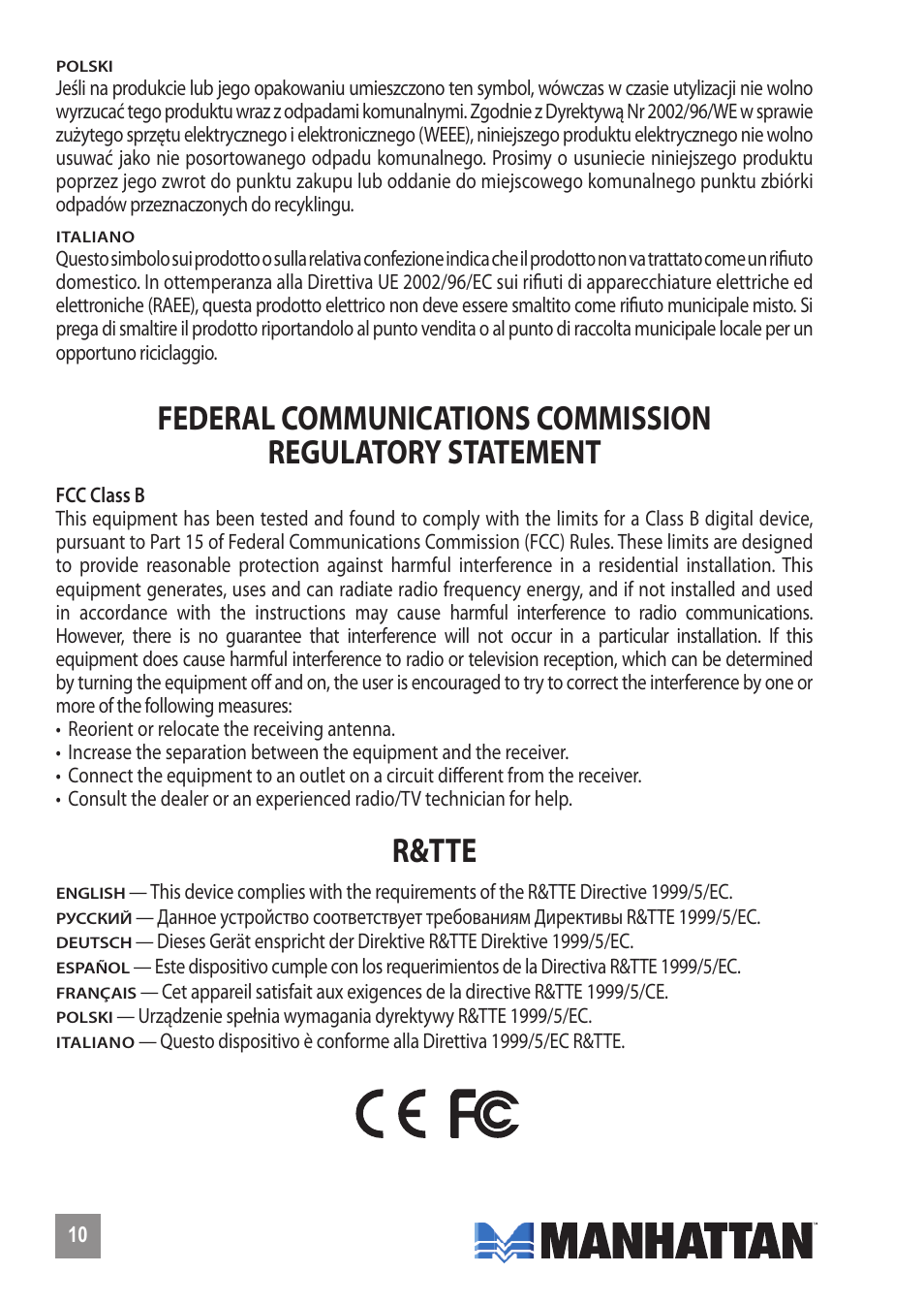 R&tte | Manhattan 100984 Hi-Speed USB Combo Hub - Manual (Multi) User Manual | Page 10 / 12
