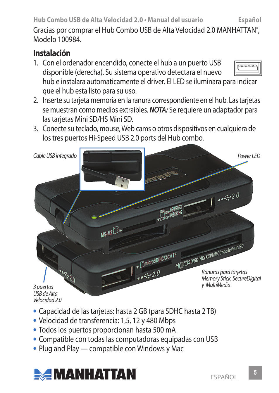 Manhattan 100984 Hi-Speed USB Combo Hub - Manual (Multi) User Manual | Page 5 / 12