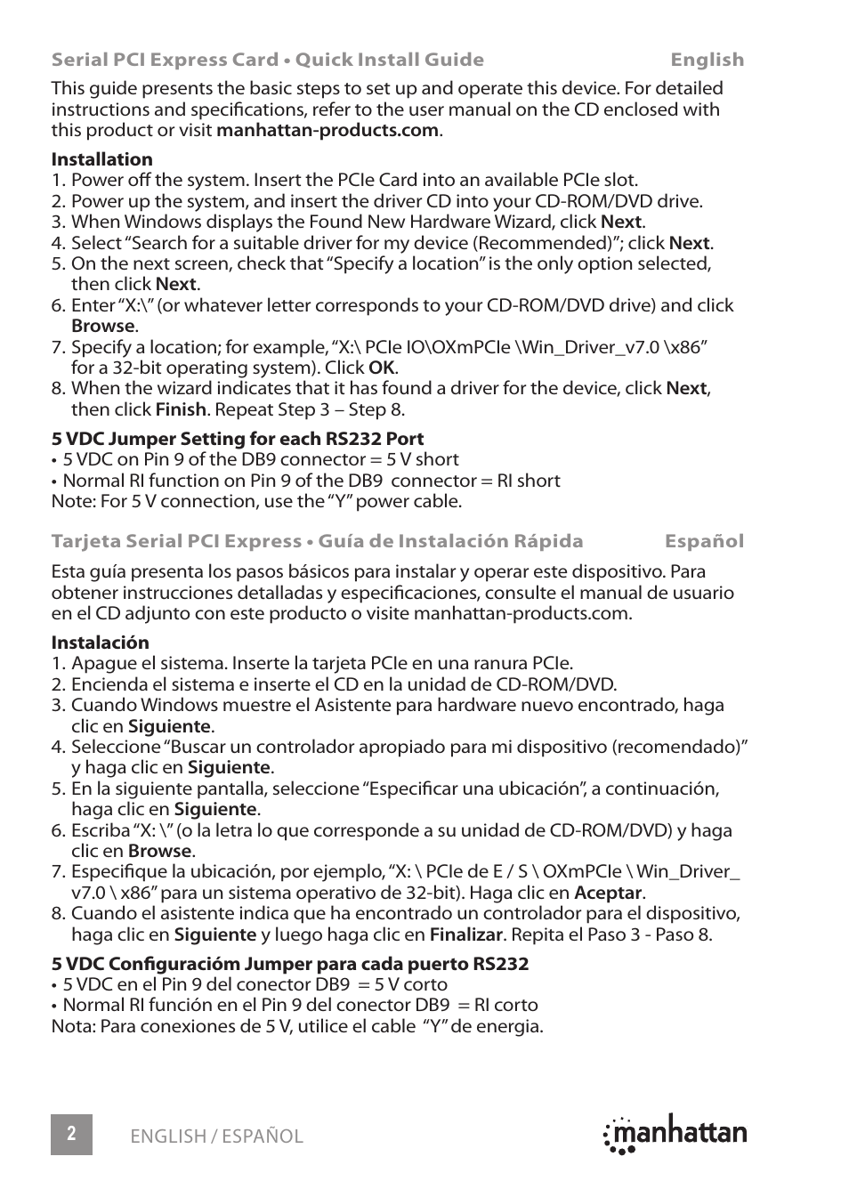 Manhattan 150682 Serial PCI Express Card - Quick Install (Multi) User Manual | Page 2 / 8