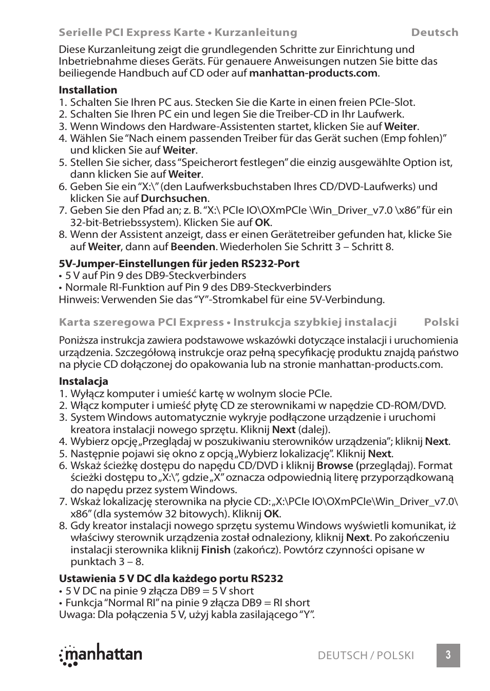 Manhattan 150682 Serial PCI Express Card - Quick Install (Multi) User Manual | Page 3 / 8