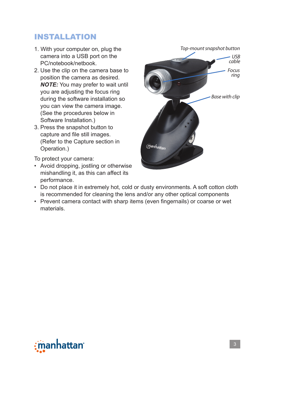 Installation | Manhattan 460729 Webcam 500 - Manual User Manual | Page 3 / 8