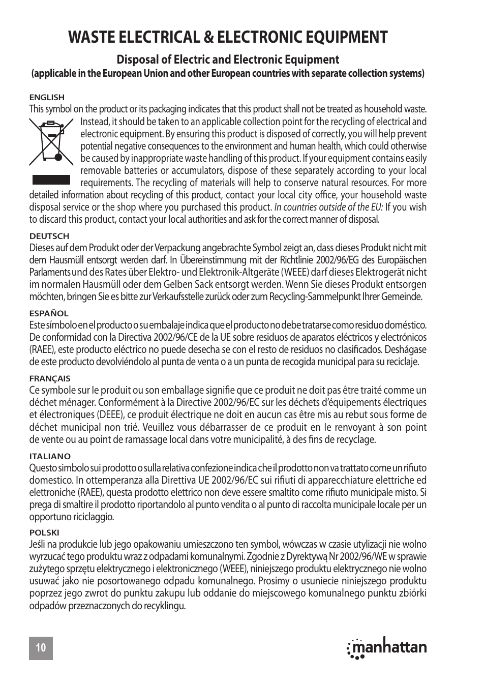 Waste electrical & electronic equipment | Manhattan 150095 PC TV Converter - Manual (Multi) User Manual | Page 10 / 12