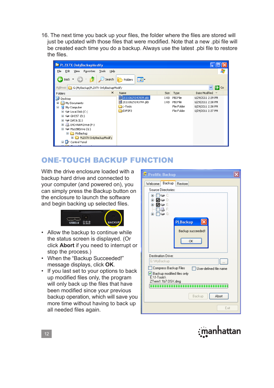 One-touch backup function | Manhattan 130349 Drive Enclosure - Manual User Manual | Page 12 / 18