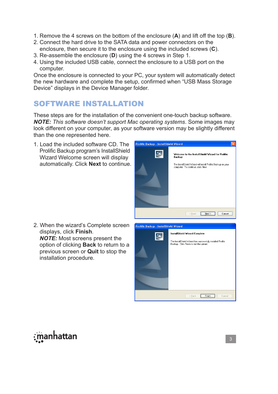 Software installation | Manhattan 130349 Drive Enclosure - Manual User Manual | Page 3 / 18