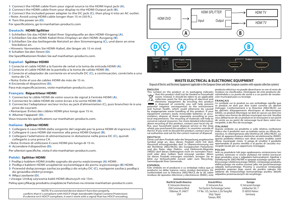 Ac d b | Manhattan 177337 HDMI Splitter - Quick Install (Multi) User Manual | Page 2 / 2