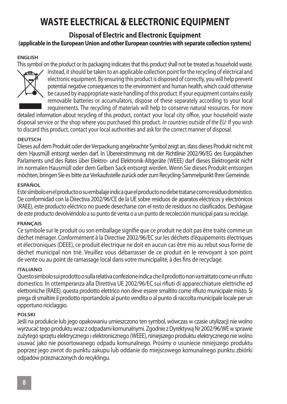 Waste electrical & electronic equipment | Manhattan 130363 QuickDock Duo - Manual (Multi) User Manual | Page 8 / 12