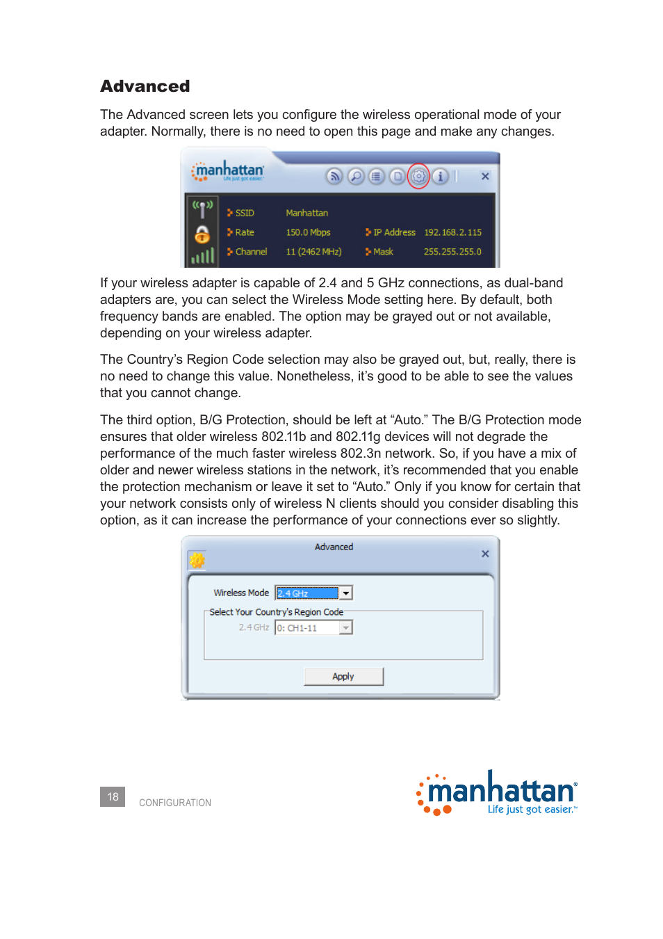 Advanced | Manhattan 525473 Wireless 150N PCI Card - Manual User Manual | Page 18 / 40