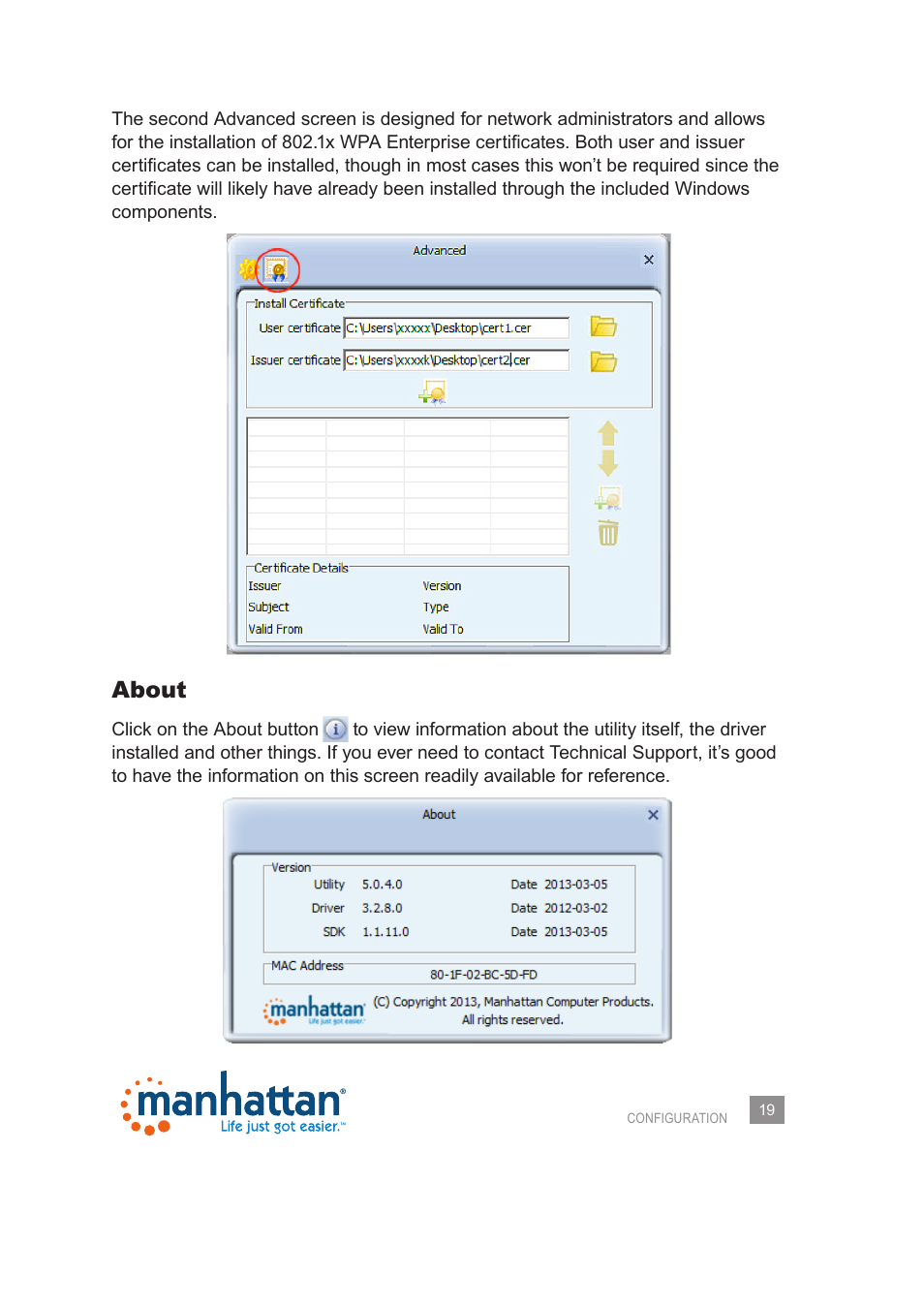 About | Manhattan 525473 Wireless 150N PCI Card - Manual User Manual | Page 19 / 40