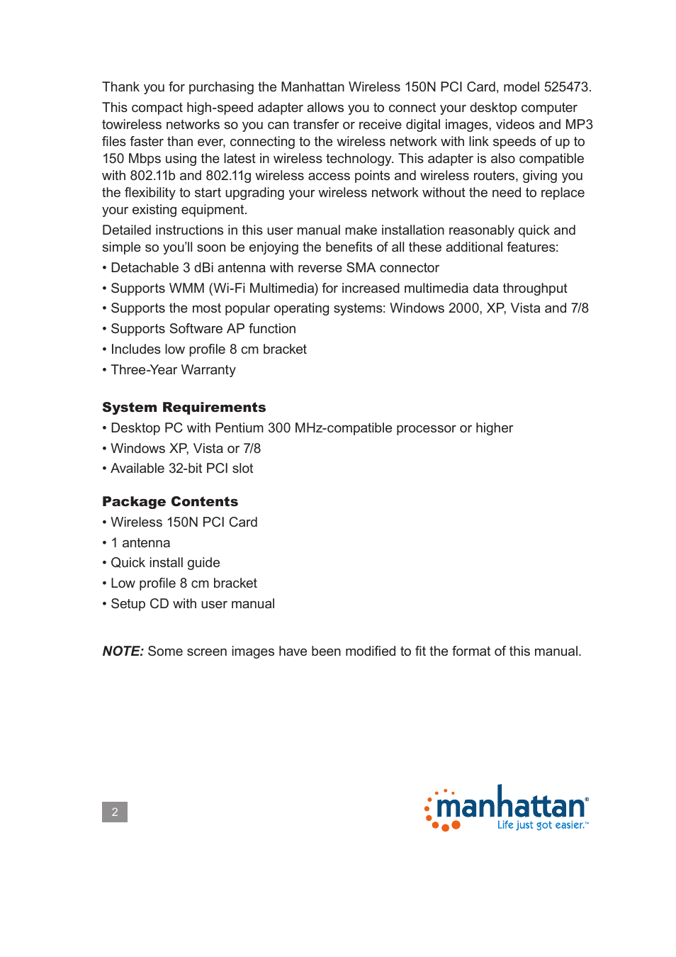 Manhattan 525473 Wireless 150N PCI Card - Manual User Manual | Page 2 / 40