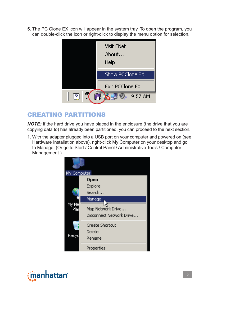Creating partitions | Manhattan 179195 Hi-Speed USB to SATA_IDE Adapter - Manual User Manual | Page 5 / 18