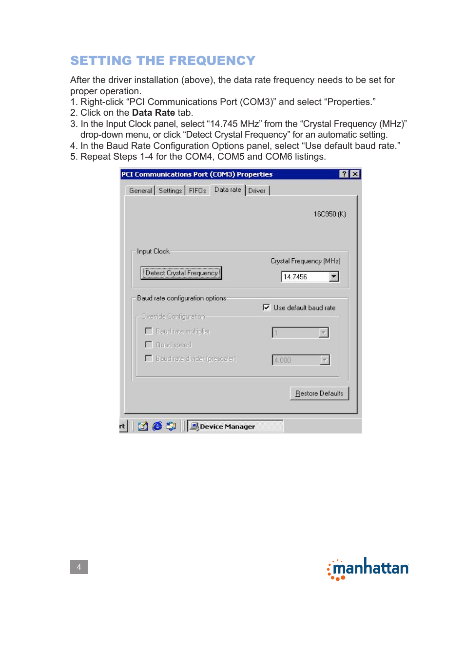 Setting the frequency | Manhattan 175586 Serial PCI Card - Manual User Manual | Page 4 / 6