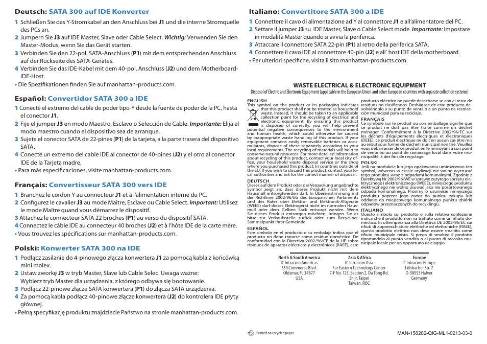 Manhattan 158282 SATA 300 to IDE Converter - Quick Install (Multi) User Manual | Page 2 / 2