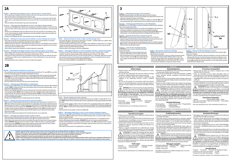 Manhattan 424752 Universal Flat-Panel TV Tilting Wall Mount - Quick Install (Multi) User Manual | Page 2 / 2