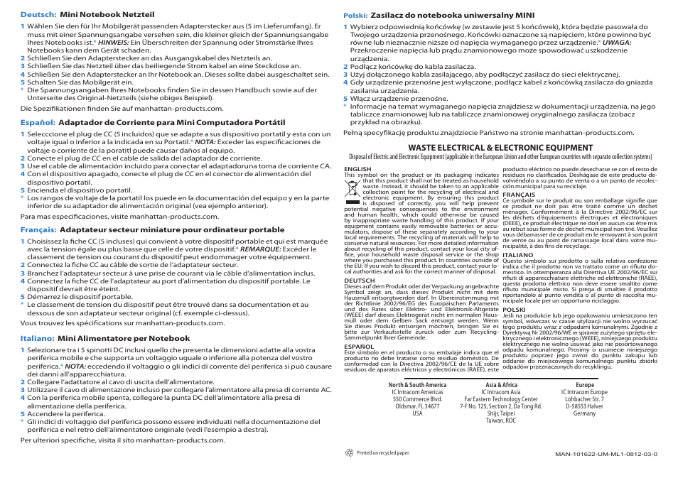 Manhattan 101622 Universal Notebook Power Adapter - Quick Install (Multi) User Manual | Page 2 / 2