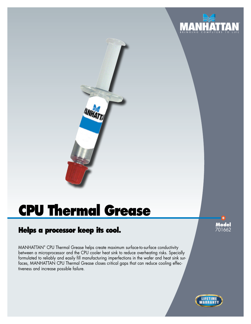 Manhattan 701662 CPU Thermal Grease - Datasheet User Manual | 2 pages