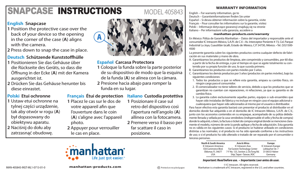 Manhattan 405843 Signature Collection - Quick Install (Multi) User Manual | 2 pages