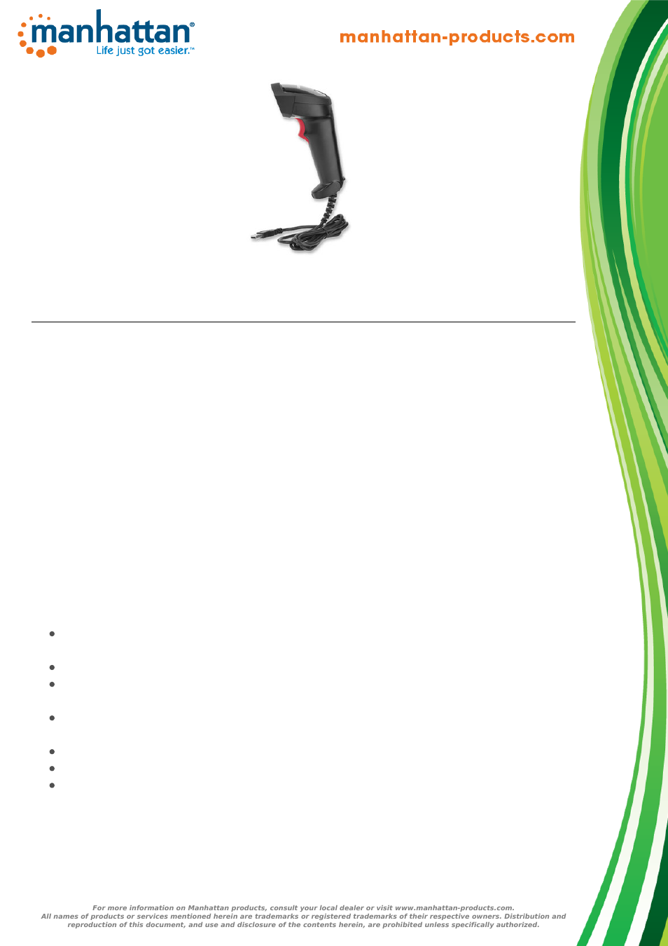 Manhattan 178211 Laser Barcode Scanner - Datasheet User Manual | 3 pages