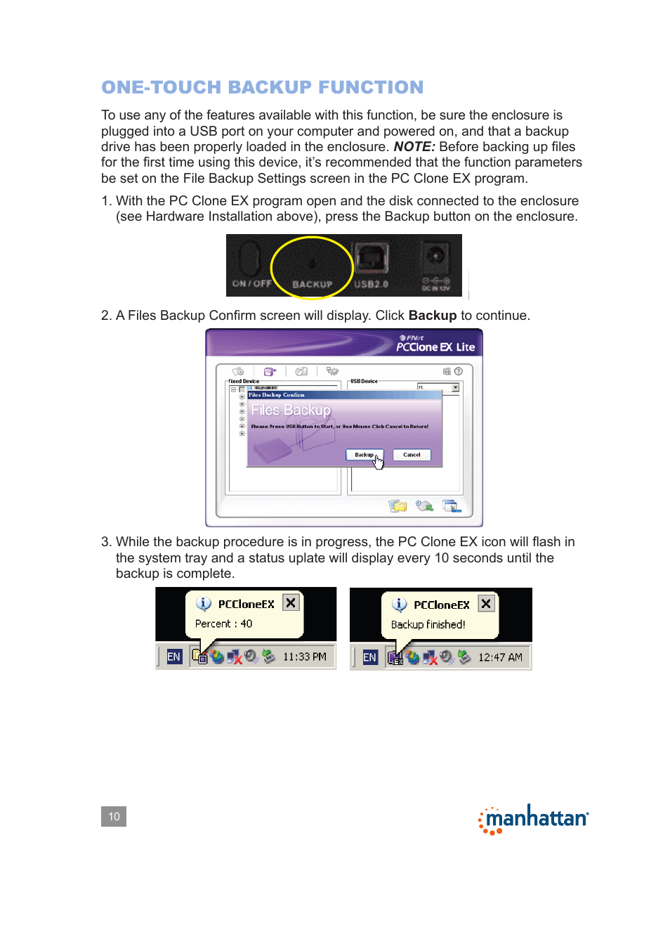 One-touch backup function | Manhattan 130288 Drive Enclosure - Manual User Manual | Page 10 / 18