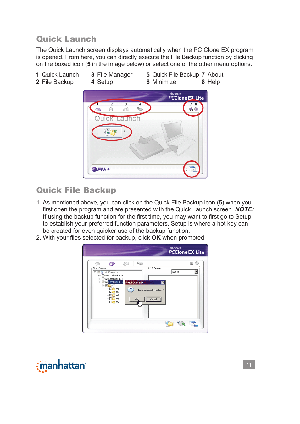 Quick launch, Quick file backup | Manhattan 130288 Drive Enclosure - Manual User Manual | Page 11 / 18