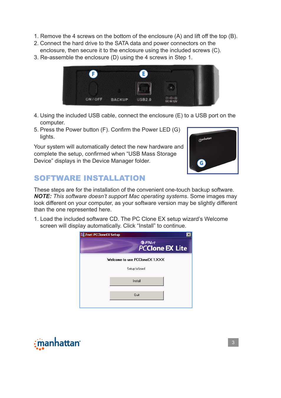 Software installation | Manhattan 130288 Drive Enclosure - Manual User Manual | Page 3 / 18