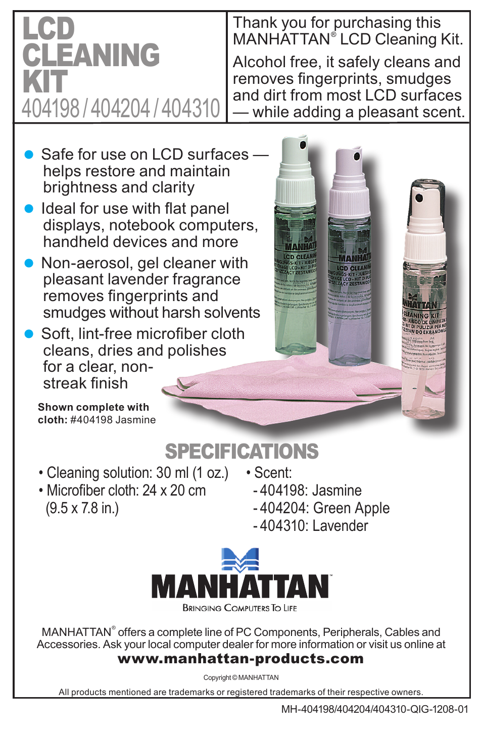 Manhattan 404204 LCD Cleaning Kit - Reference User Manual | 1 page