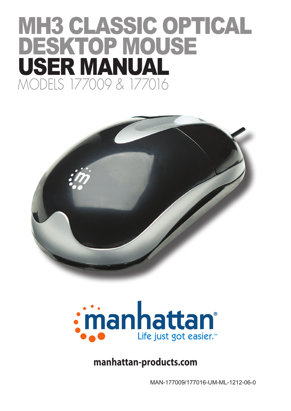 Manhattan 177009 MH3 Classic Optical Desktop Mouse - Quick Install (Multi) User Manual | 16 pages