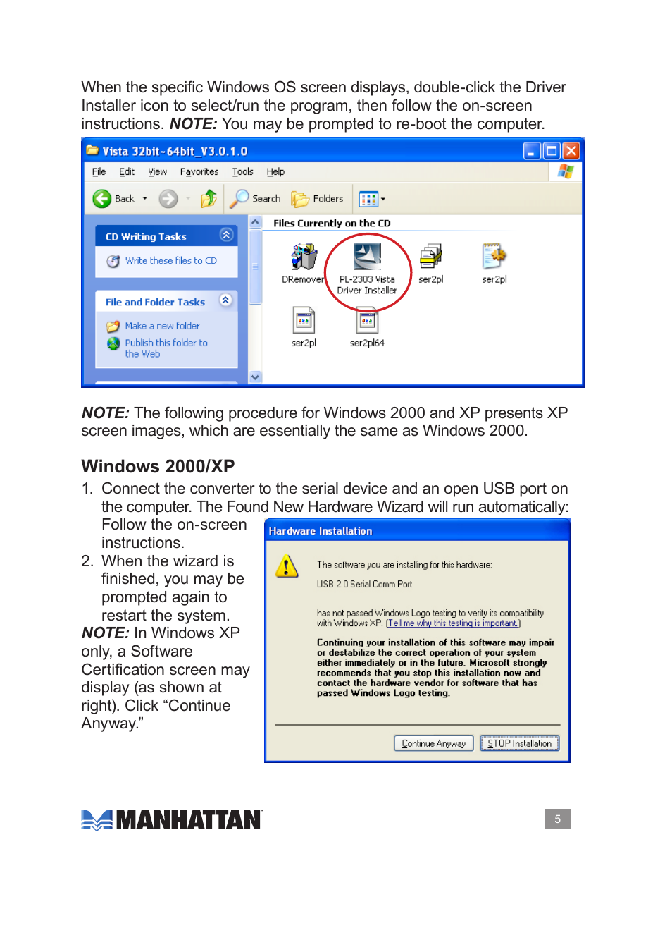 Windows 2000/xp | Manhattan 205153 USB to Serial Converter - Manual User Manual | Page 5 / 8