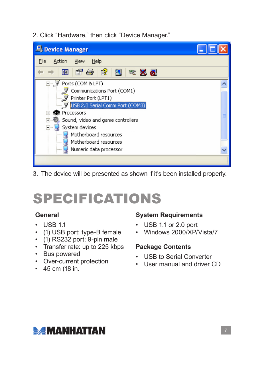 Specifications | Manhattan 205153 USB to Serial Converter - Manual User Manual | Page 7 / 8