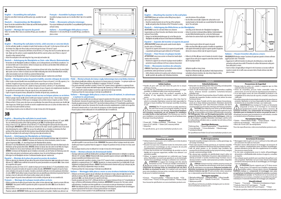 Manhattan 424509 Universal Flat-Panel TV Low-Profile Wall Mount - Quick Install (Multi) User Manual | Page 2 / 2