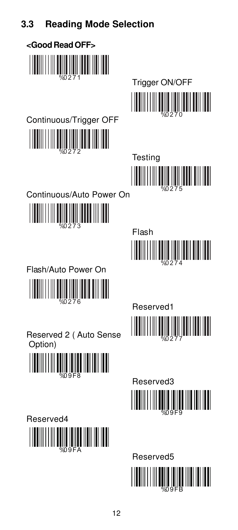 3 reading mode selection | Manhattan 460835 Long Range CCD Barcode Scanner - Programming Menu User Manual | Page 14 / 74