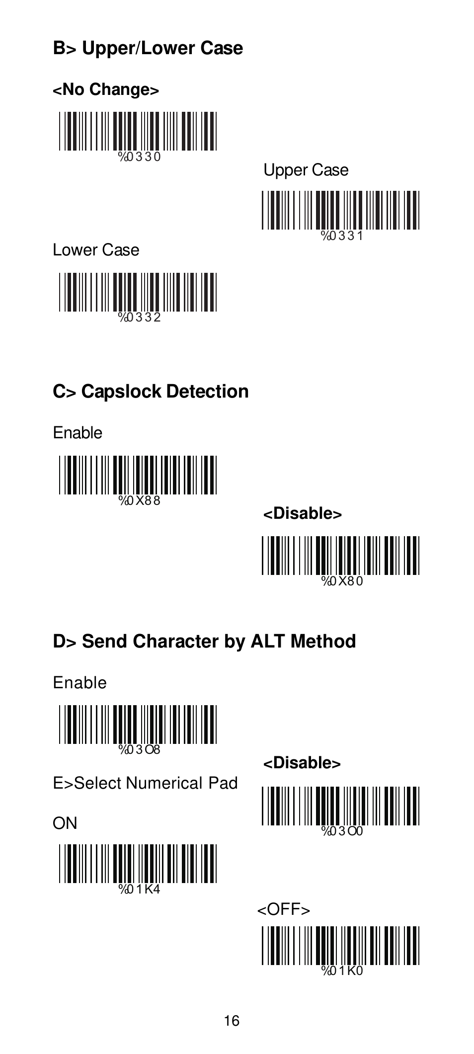 B> upper/lower case, C> capslock detection, D> send character by alt method | Manhattan 460835 Long Range CCD Barcode Scanner - Programming Menu User Manual | Page 18 / 74