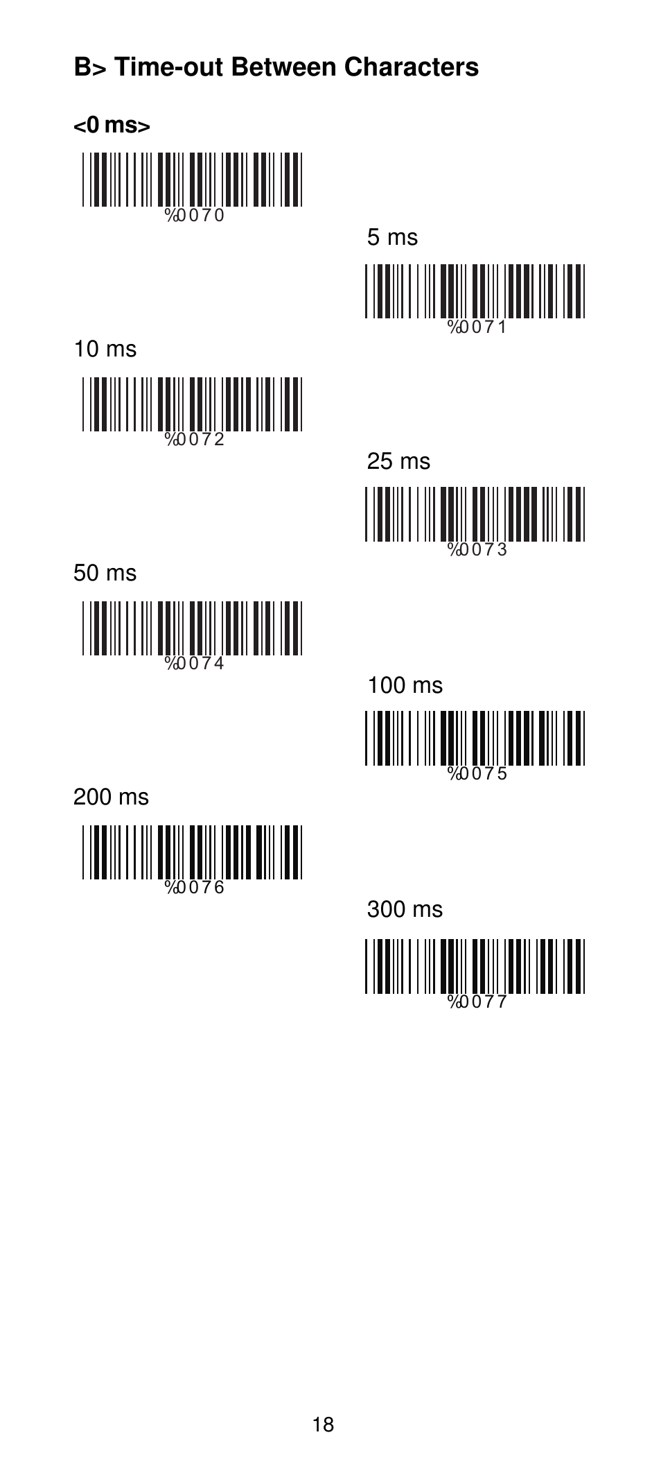 B> time-out between characters | Manhattan 460835 Long Range CCD Barcode Scanner - Programming Menu User Manual | Page 20 / 74