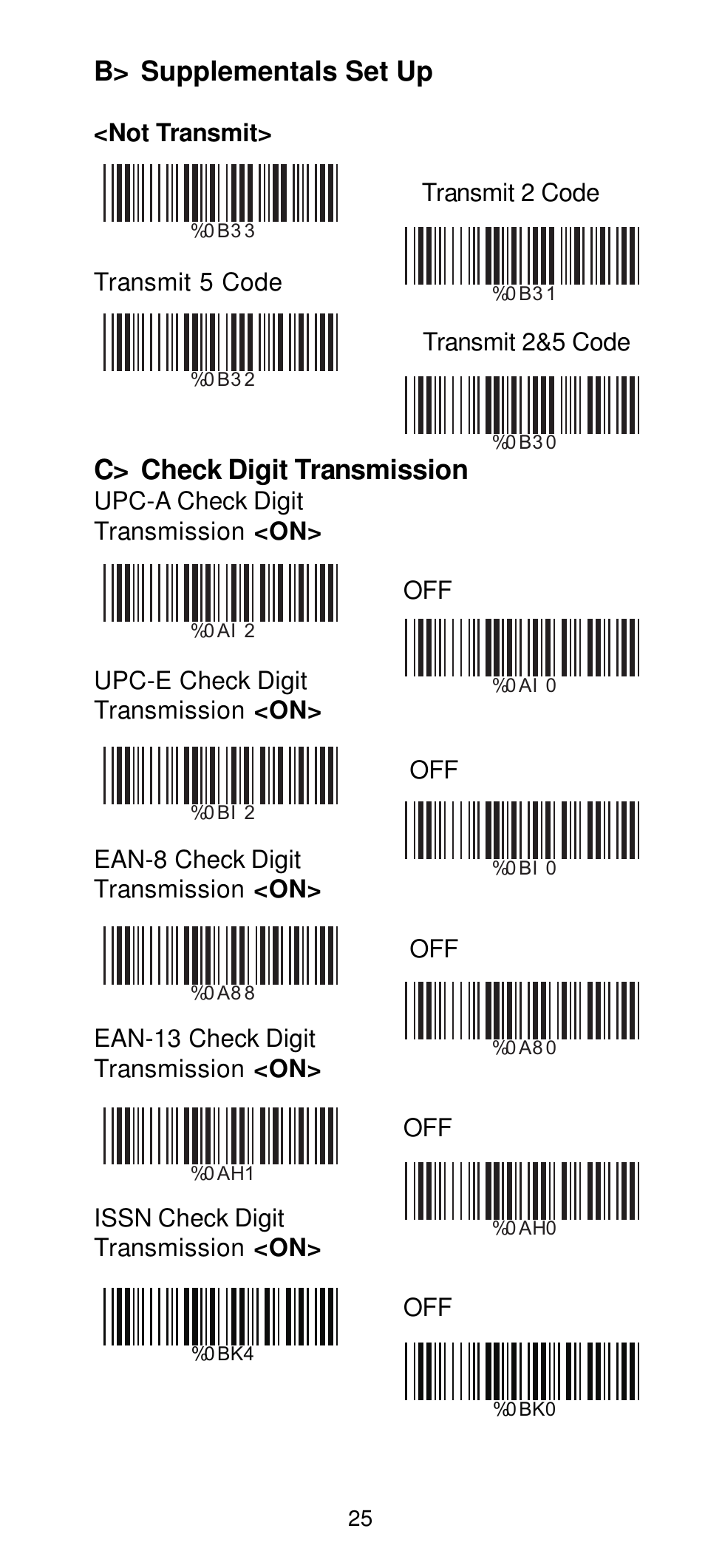 B> supplementals set up, C> check digit transmission | Manhattan 460835 Long Range CCD Barcode Scanner - Programming Menu User Manual | Page 27 / 74