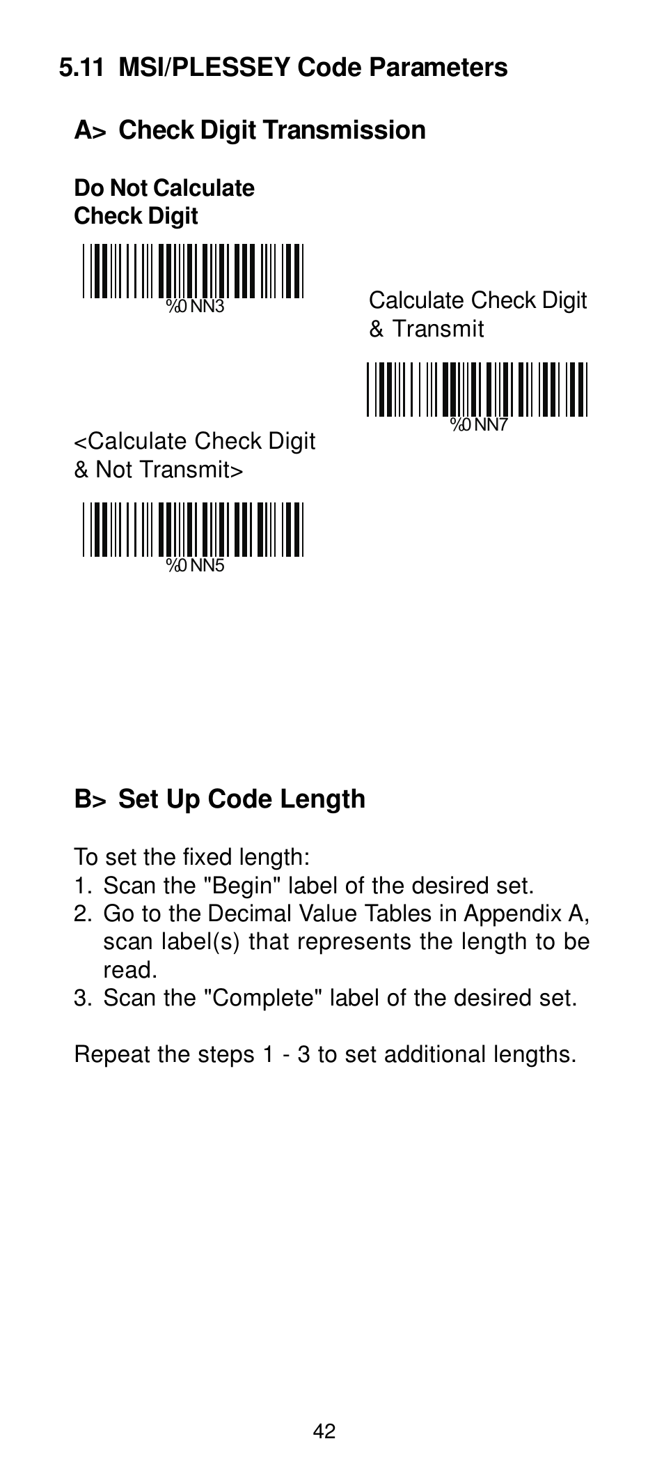B> set up code length | Manhattan 460835 Long Range CCD Barcode Scanner - Programming Menu User Manual | Page 44 / 74