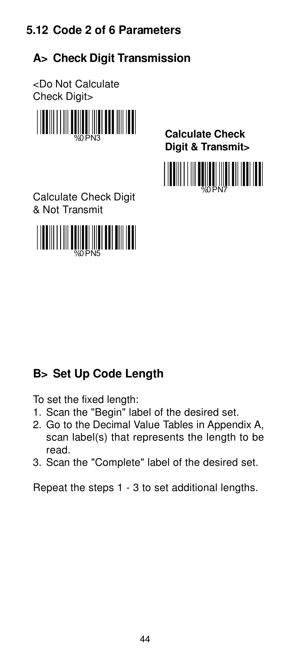B> set up code length | Manhattan 460835 Long Range CCD Barcode Scanner - Programming Menu User Manual | Page 46 / 74