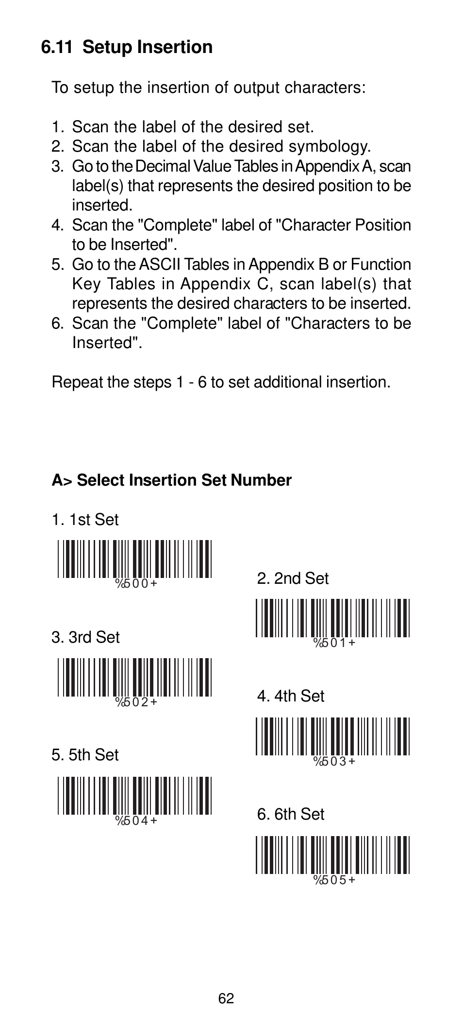 11 setup insertion | Manhattan 460835 Long Range CCD Barcode Scanner - Programming Menu User Manual | Page 64 / 74