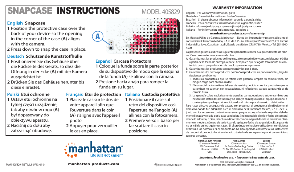 Manhattan 405829 Signature Collection - Quick Install (Multi) User Manual | 2 pages