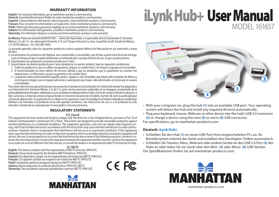 Manhattan 161657 iLynk Hub+ - Quick Install (Multi) User Manual | 2 pages