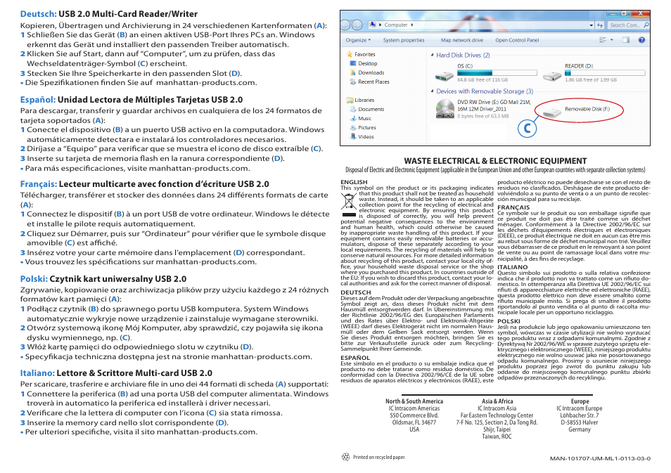 Manhattan 101707 USB 2.0 Multi-Card Reader & Writer - Quick Install (Multi) User Manual | Page 2 / 2