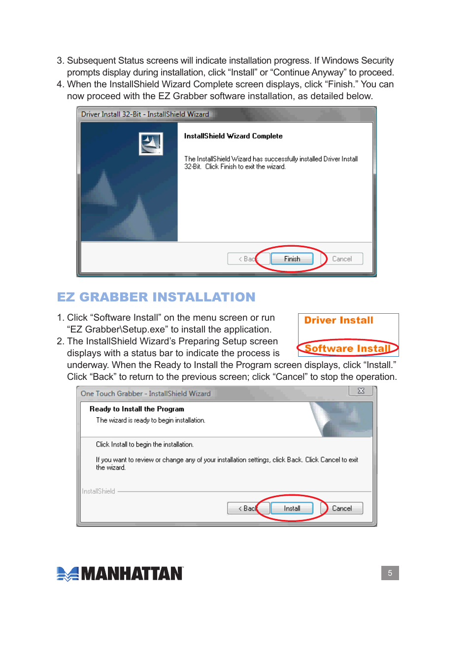 Ez grabber installation | Manhattan 161336 Hi-Speed USB Audio_Video Grabber - Manual User Manual | Page 5 / 14