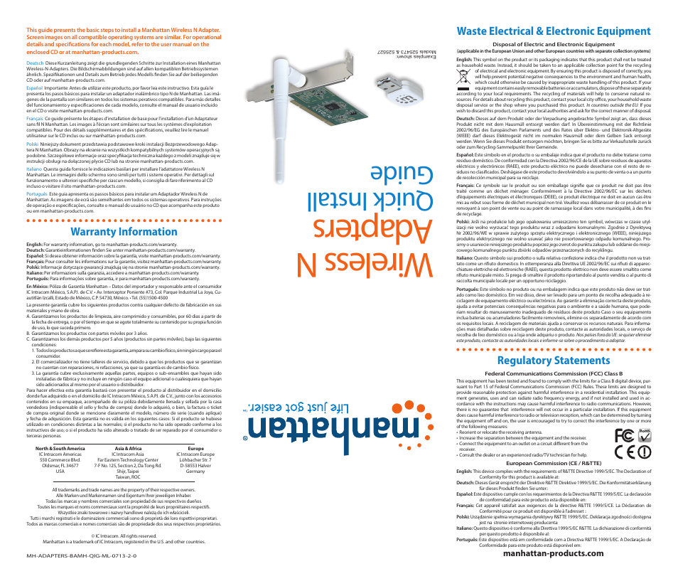 Manhattan 525510 Range+ 150N Wireless Adapter - Quick Install (Multi) User Manual | 2 pages