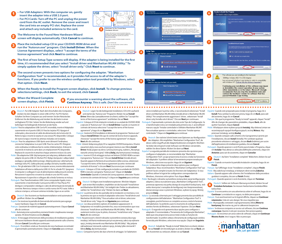 Usb pci | Manhattan 525510 Range+ 150N Wireless Adapter - Quick Install (Multi) User Manual | Page 2 / 2