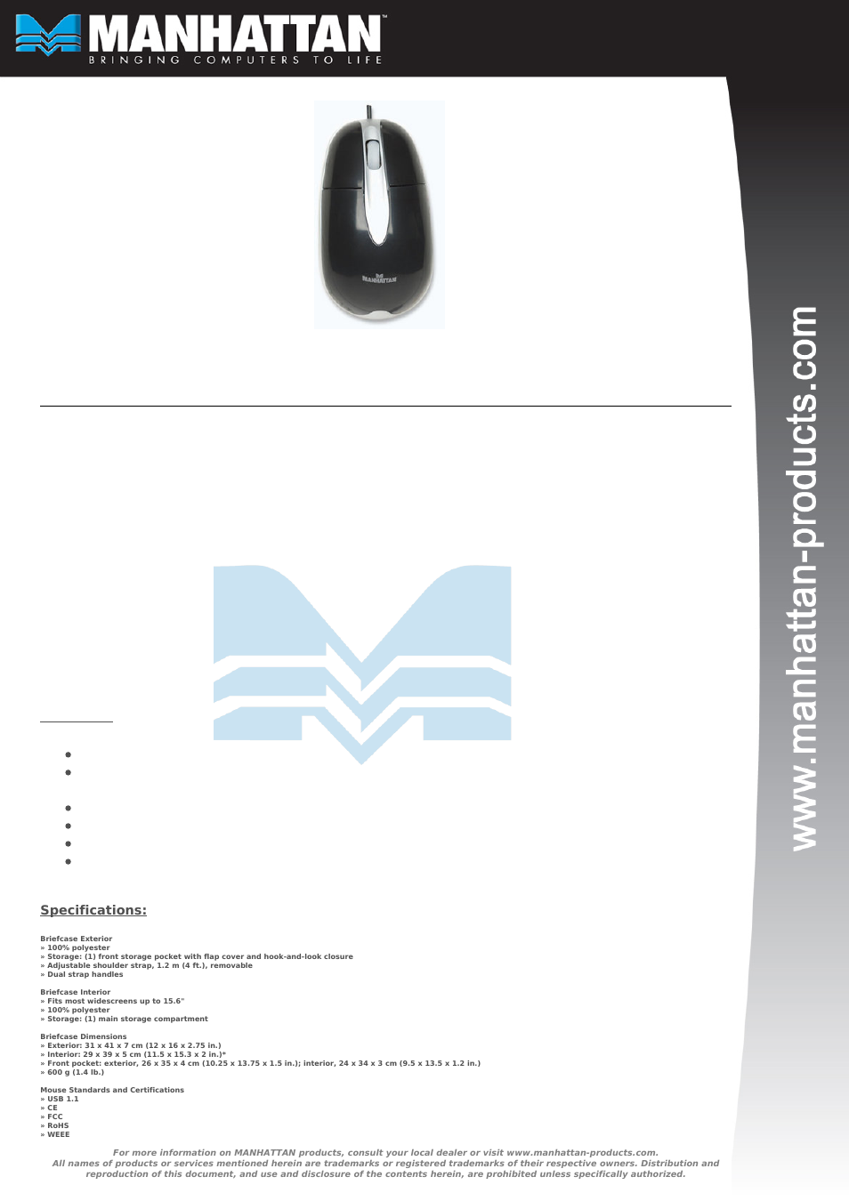 Manhattan 439527 Mobile Professional Set - Datasheet User Manual | 2 pages