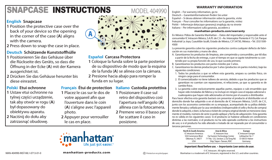 Manhattan 404990 Signature Collection - Quick Install (Multi) User Manual | 2 pages