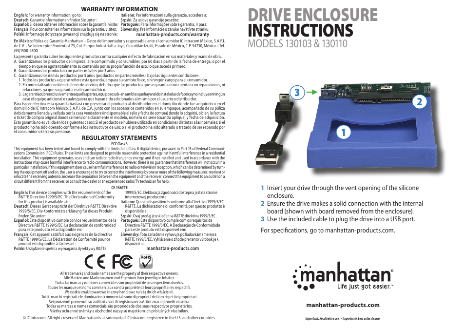 Manhattan 130103 Drive Enclosure - Quick Install (Multi) User Manual | 2 pages