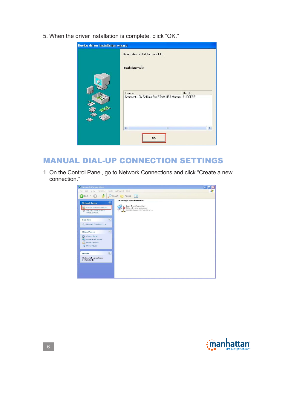 Manual dial-up connection settings | Manhattan 154109 USB Modem - Manual User Manual | Page 6 / 12