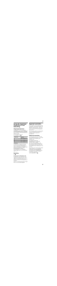 Let op de omgevings- temperatuur en de beluchting, Omgevingstemperatuur, Beluchting | Apparaat aansluiten, Elektrische aansluiting, Ting | Siemens KG 49 NH 90 GB User Manual | Page 77 / 93