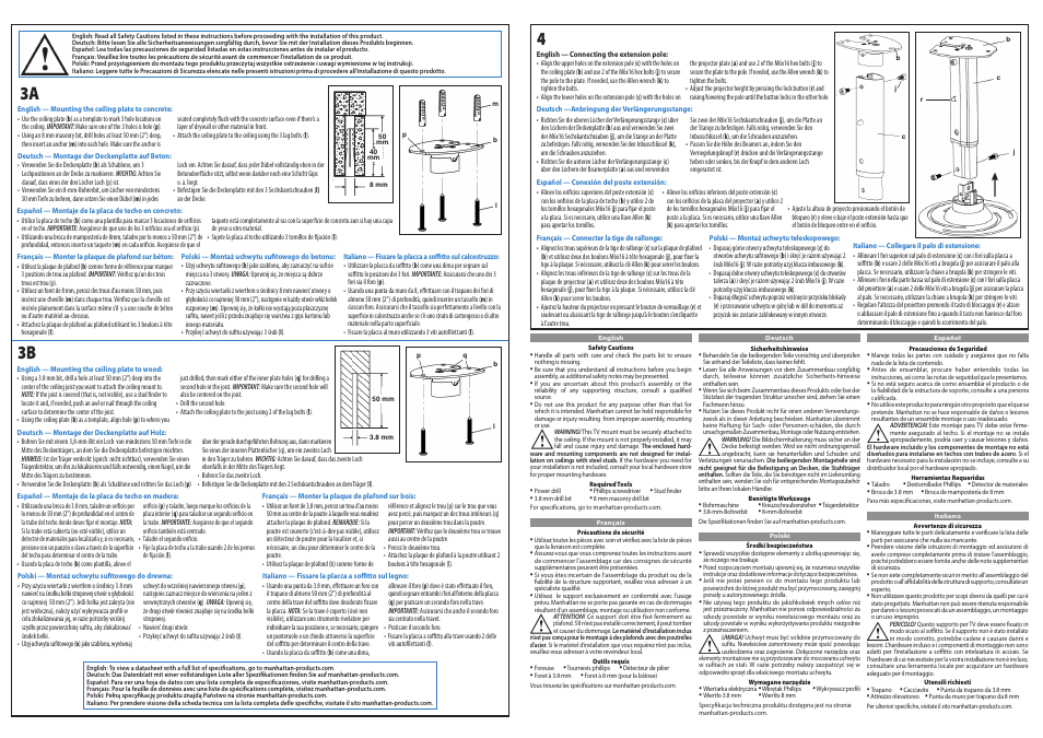 3a 3b | Manhattan 424820 Universal Projector Ceiling Mount - Quick Install (Multi) User Manual | Page 2 / 2