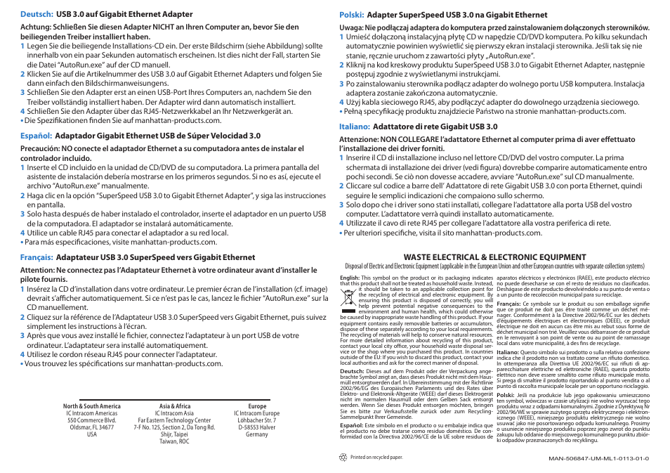 Manhattan 506847 USB 3.0 Gigabit Adapter - Quick Install (Multi) User Manual | Page 2 / 2